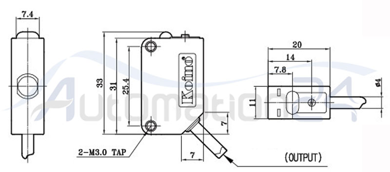 ابعاد سنسور نوری دوطرفه 15 متری ترانزیستوری کوینو KPS-ZTP - فروشگاه اتوماسیون 24